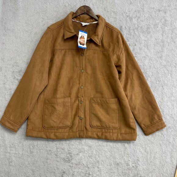 NEW Boston Traders Women's L Faux Fur Lined Jacket Brown Button Up - Picture 1 of 9